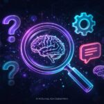 Google AI Overview ignore kyu karta hai featured image magnifying glass searching AI brain purple cyan pink gradient AITECHORA