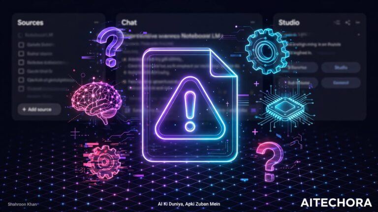 NotebookLM PDF se galat answer kyu deta hai featured image PDF warning symbol purple cyan pink gradient AITECHORA Top of articl